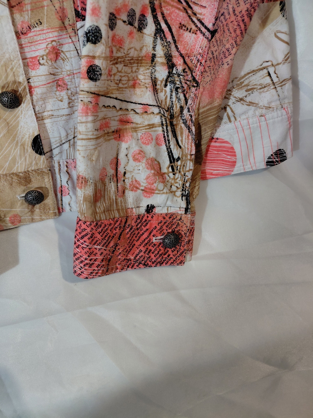 Womens Coral & Beige Patchwork Jean Jacket - Picture 5 of 11